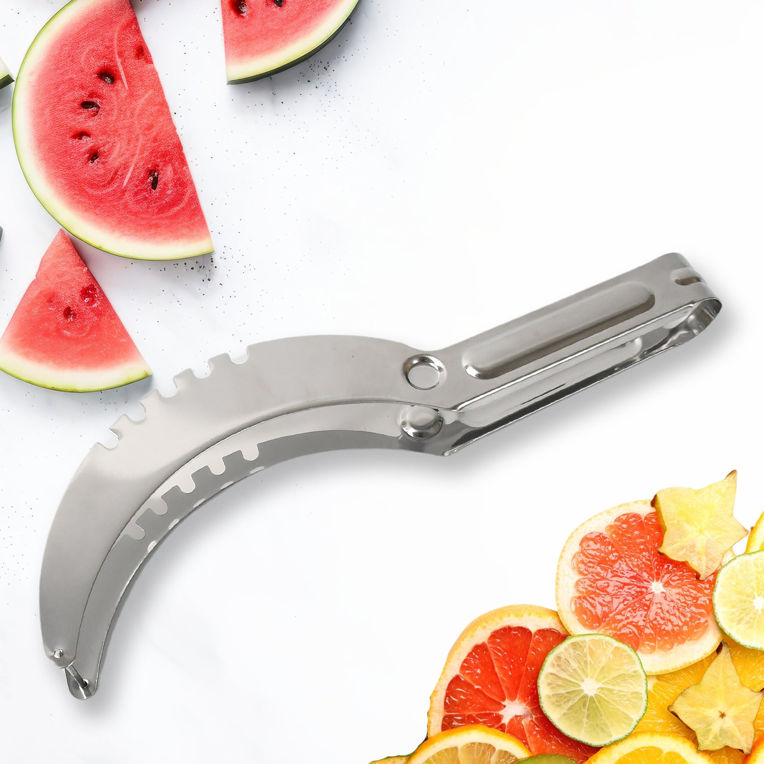 KLICKKART 3 in 1 Stainless Steel Watermelon Cantaloupe Slicer Knife Corer Fruit Vegetable Tools Kitchen (1 Pc)