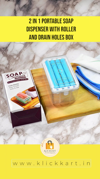 2-in-1 Portable Soap Dish  Soap Dispenser With Roller And Drain Holes Multifunctional Soap Holder Foaming Soap Bar Box For Home Kitchen Bathroom