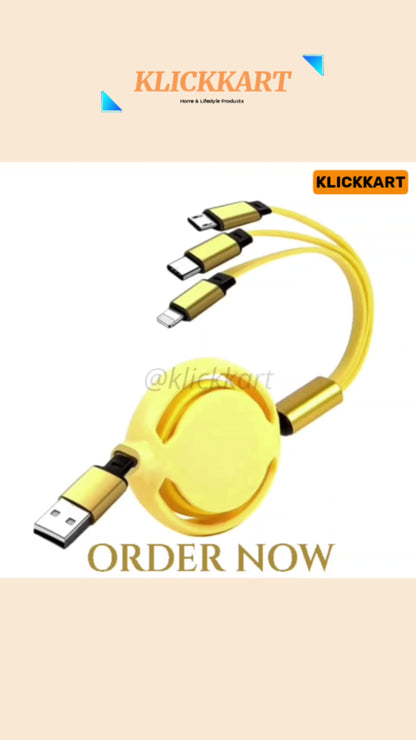 3 In 1 Retractable Charger Charging Cable (1 Pc  Mix Color)