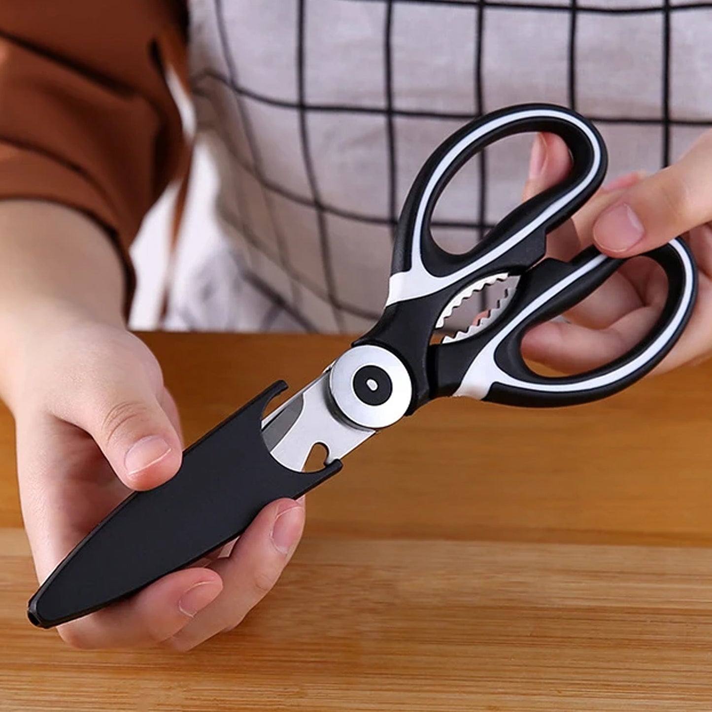 3 in 1 Multi-function Kitchen Stainless Steel Knife Scissor  for Household Vegetables Fruit Cheese Sea Food Meat Slices With Bottle Opener (1 Pc )