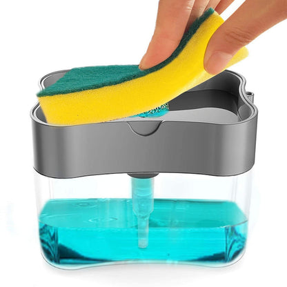 KLICKKART 2-in-1 Liquid Soap Dispenser with KLICKKART Sponge Holder for Kitchen Sink | Manual Press Soap Pump Dispenser | Countertop Soap Organizer with Anti-Slip Base