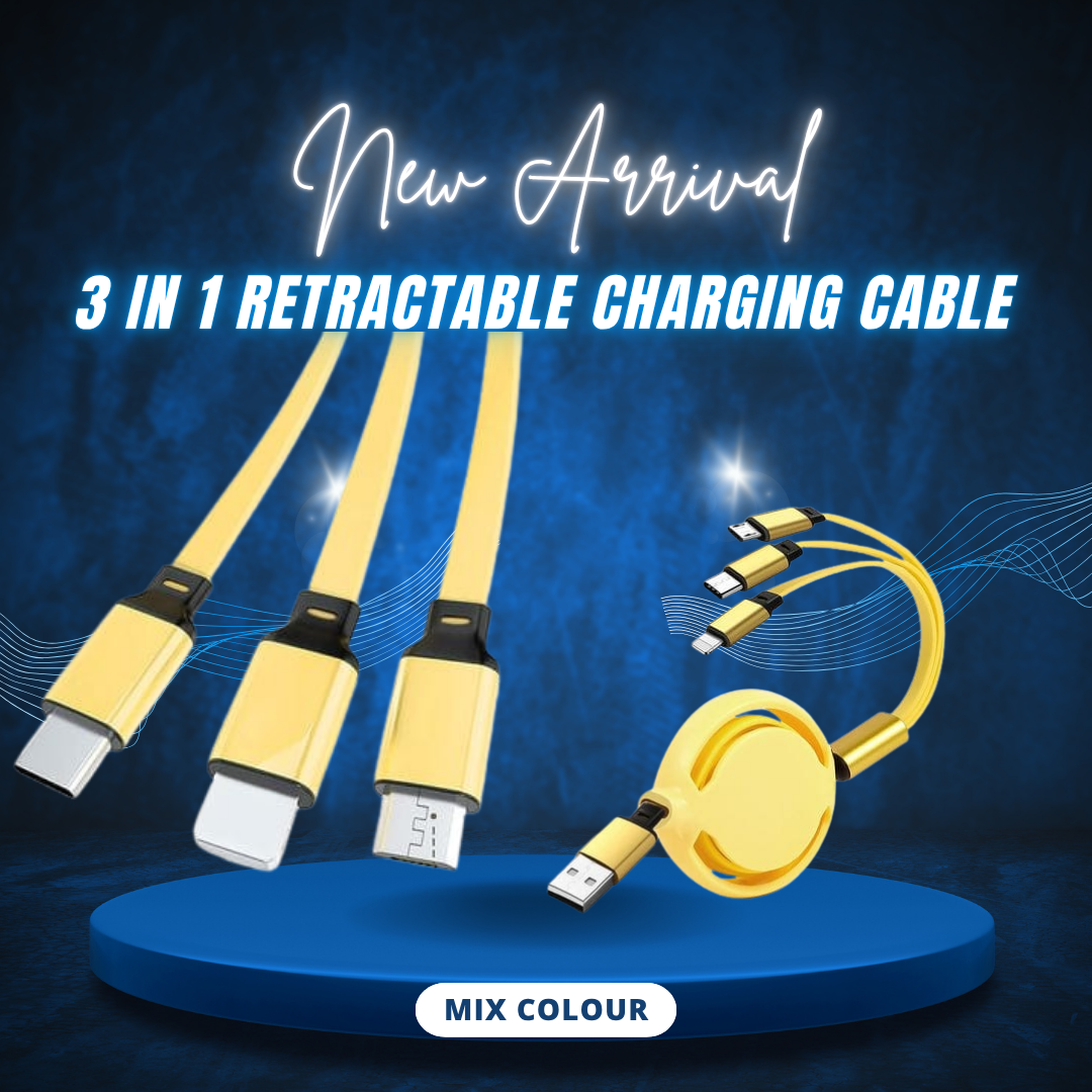 3 In 1 Retractable Charger Charging Cable (1 Pc  Mix Color)