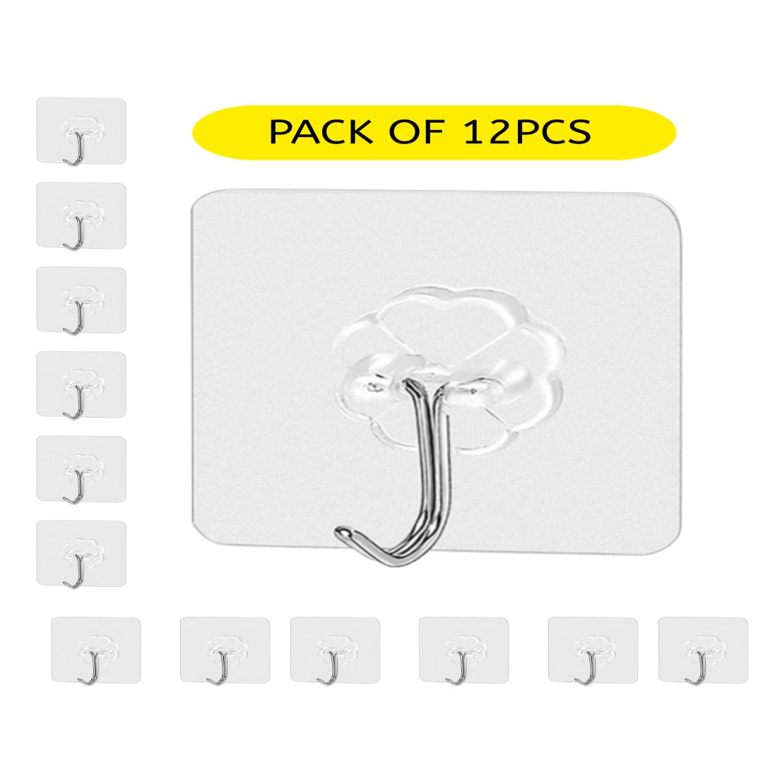 KLICKKART Multipurpose Strong Small Stainless Steel Adhesive Wall Hooks (Pack of 12pcs)