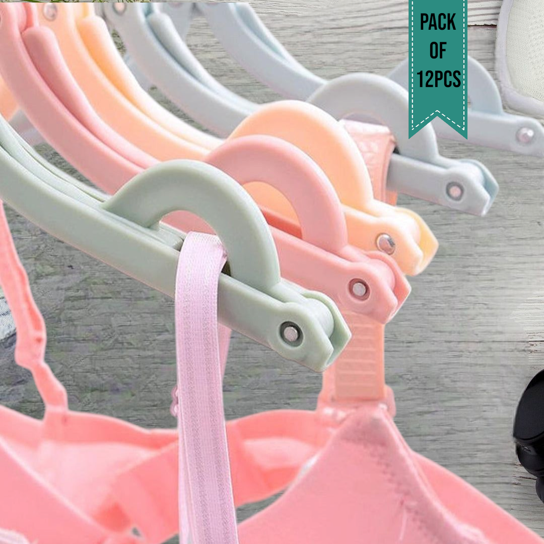 Travel Hangers With Clips Portable Folding Clothes Hangers For Scarves Suits Trousers Pants Shirts Socks Underwear Travel Home Foldable Clothes Drying Rack (PACK OF 12)