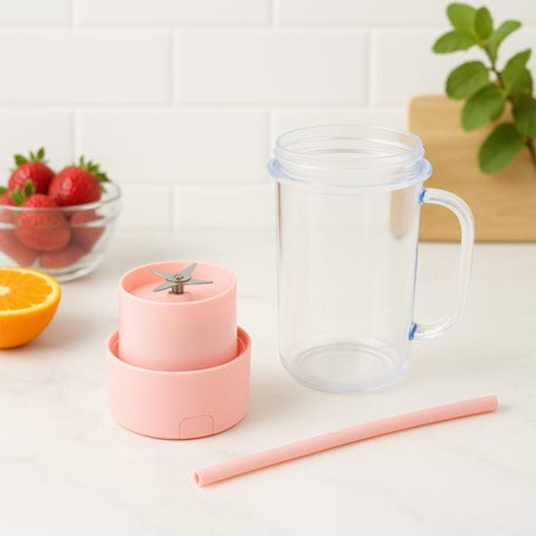 KLICKKART Portable Crusher Juicer With Handle  Straw Usb Rechargeable 6 Blades (420 Ml)