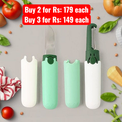 Multifunctional Peeler Two In One Fruit Knife Fruit And Vegetable Cutting Knife+sawtooth Peeler Apple Carrot Potato Fruit Slice Antiskid