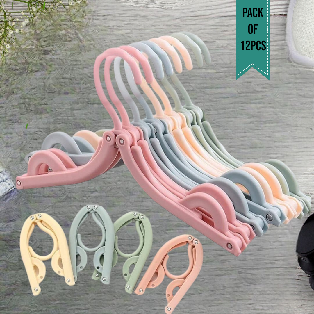Travel Hangers With Clips Portable Folding Clothes Hangers For Scarves Suits Trousers Pants Shirts Socks Underwear Travel Home Foldable Clothes Drying Rack (PACK OF 12)