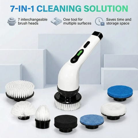 KLICKKART 7-in-1 cleaning solution tool with interchangeable brush heads on a light background