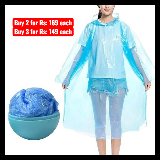 Disposable Emergency Raincoat With Hood And Attachable Round Case | Clear Plastic Raincoats | For Girls & Boys | For Traveling & Outdoor Activities (Multicolor)