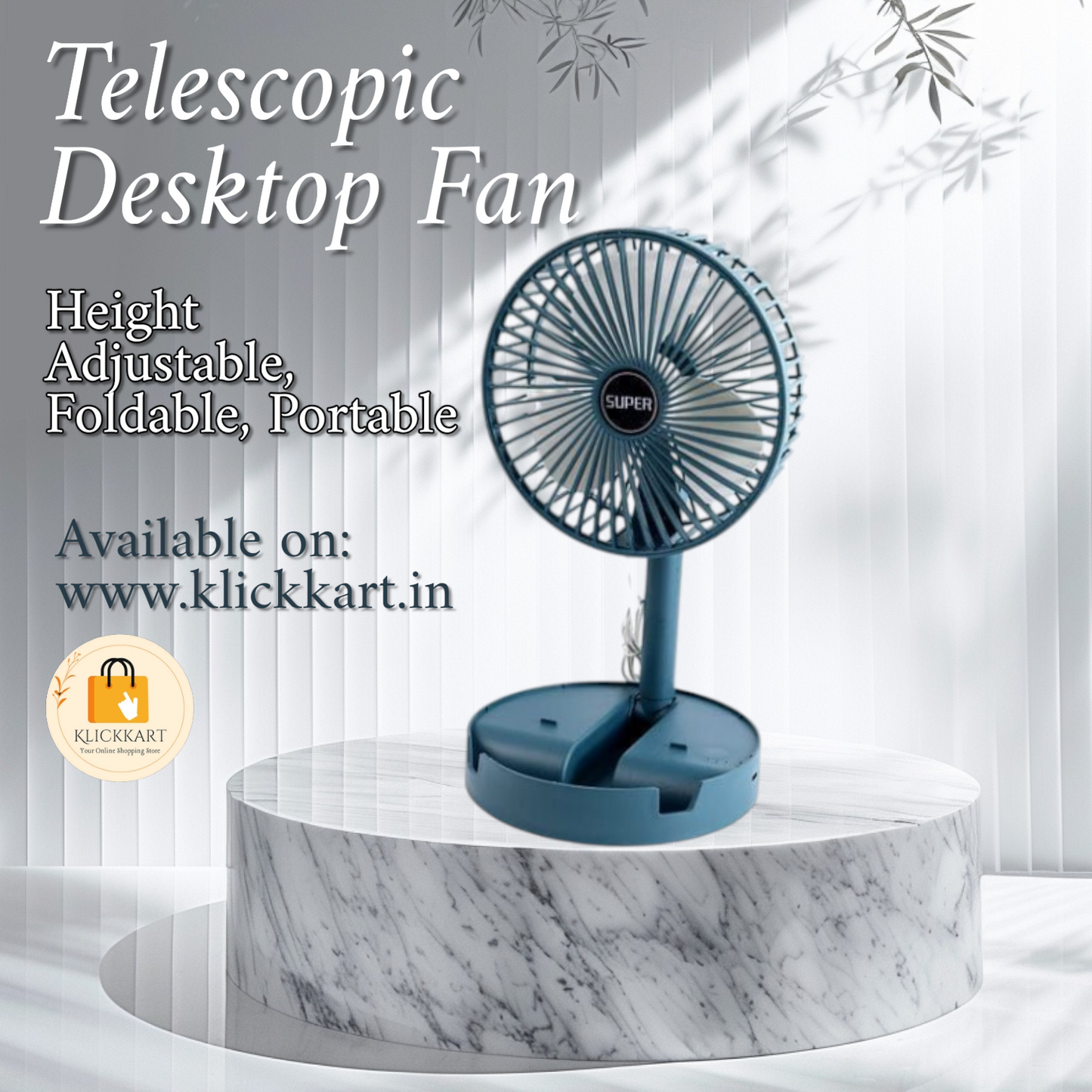 Telescopic Electric Desktop Fan Height Adjustable Foldable  Portable For Travelcarry  Silent Table Top Personal Fan For Bedside Office Table (Battery Not Include)
