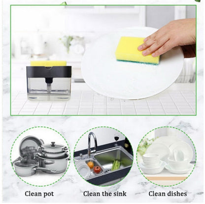2-in-1 Liquid Soap Dispenser with Sponge Holder for Kitchen Sink | Manual Press Soap Pump Dispenser | Countertop Soap Organizer with Anti-Slip Base
