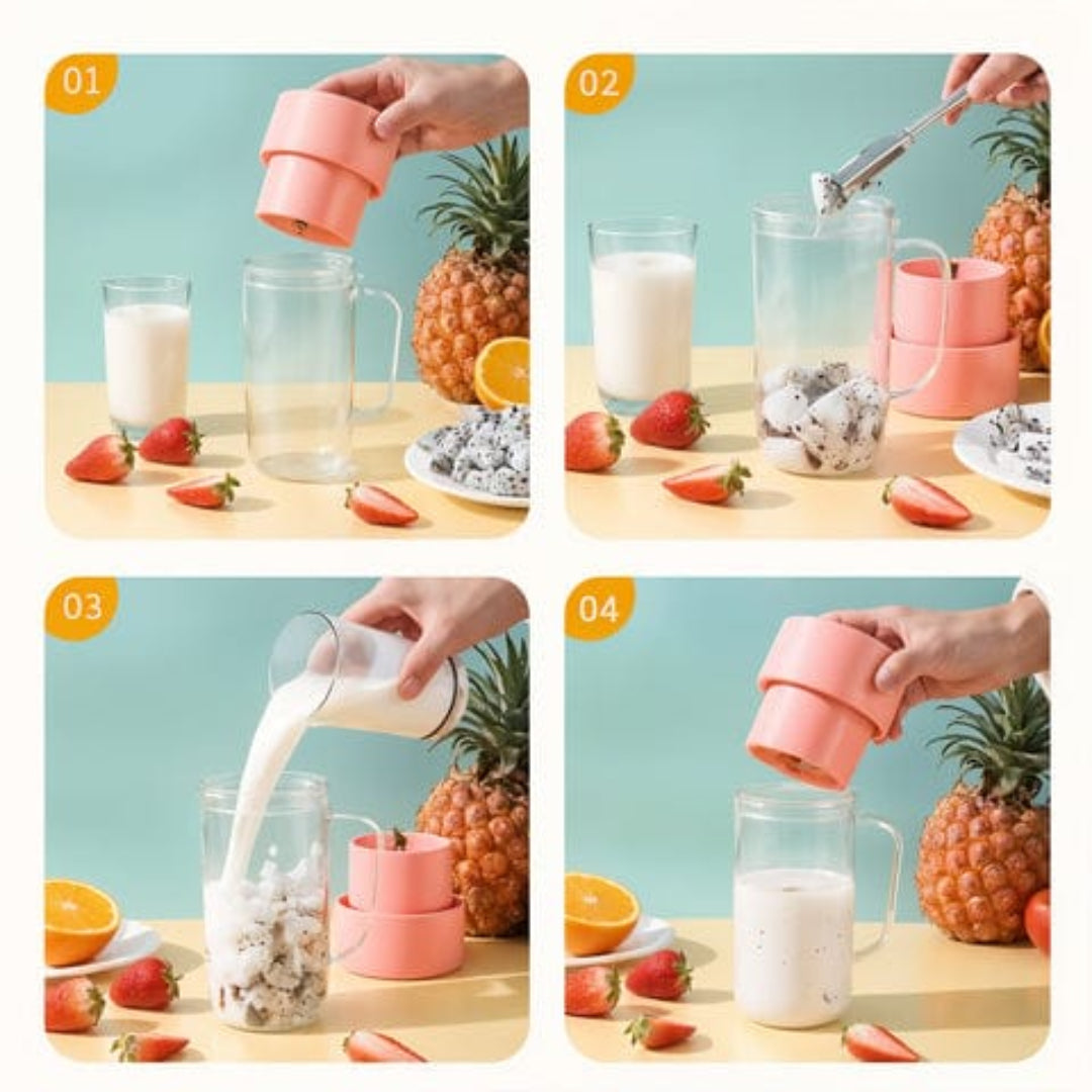 KLICKKART Portable Crusher Juicer With Handle  Straw Usb Rechargeable 6 Blades (420 Ml)