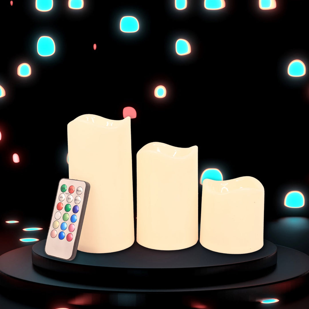 KLICKKART Premium 3 Piece Led Flameless Candle Set With Remote Control