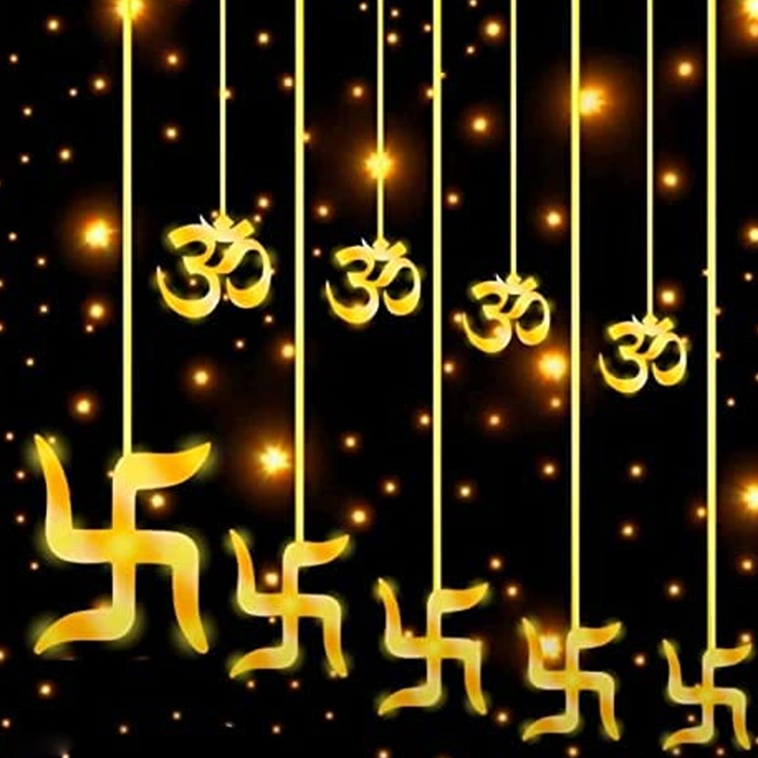 KLICKKART Swastik Om Curtain Decorative Lights String Lights With 12 Hanging Props 138 Led Diwali